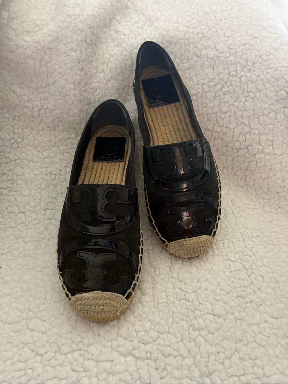 *New* Tory Burch Black Patent Logo Espadrille Flats